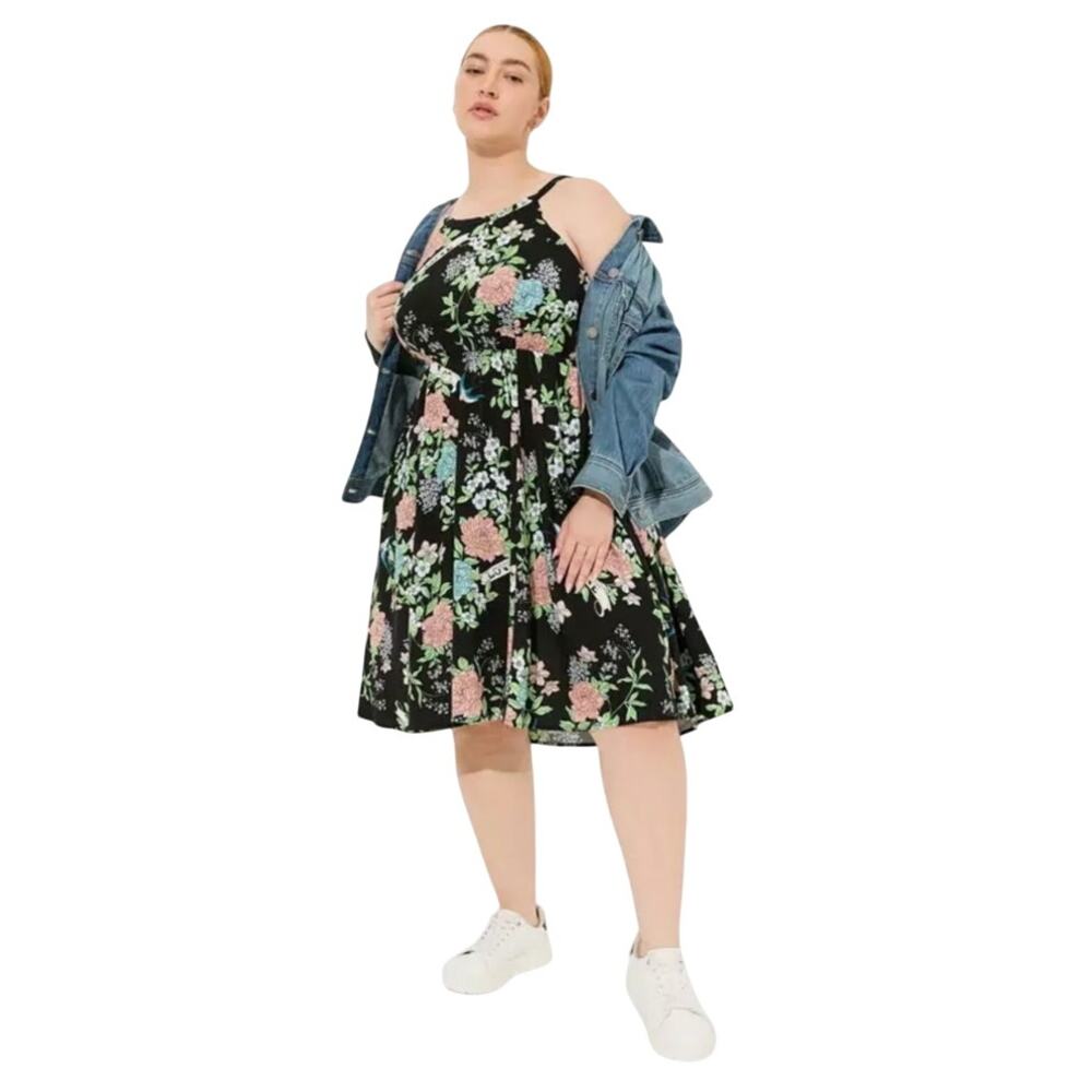 Torrid NWT A-Line Halter‎ Dress Black Floral Size 2X